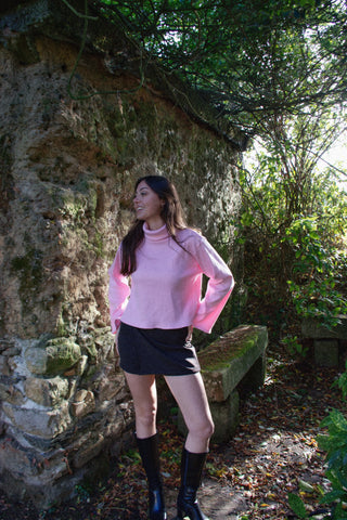 Pull côtelé Léa en coton rose
