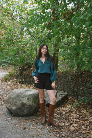 Short Chiara en laine marron rayé
