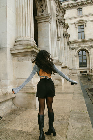 Top Serena gris à paillettes