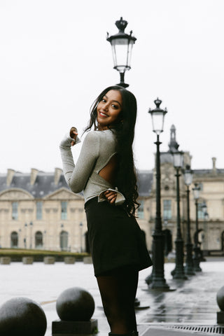 Top Serena beige à paillettes