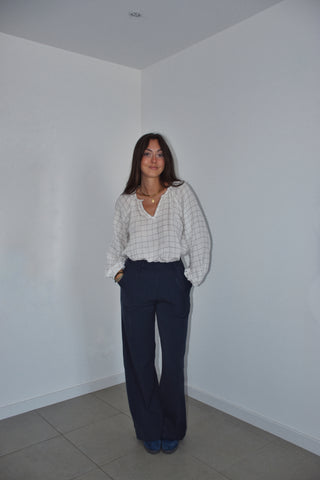 Blouse Erell blanche à carreaux