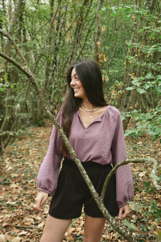 Short Chiara en laine marron rayé