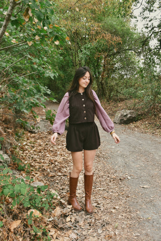 Short Chiara en laine marron rayé