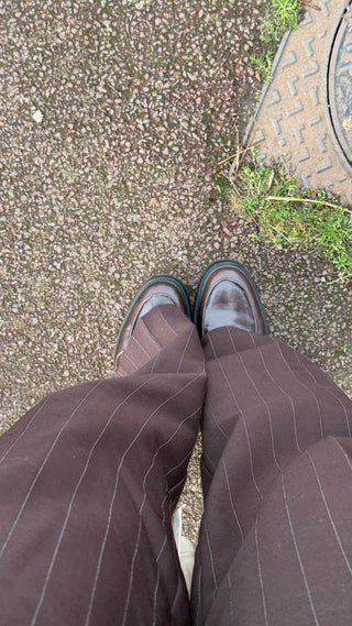 Pantalon Garance en laine marron rayé