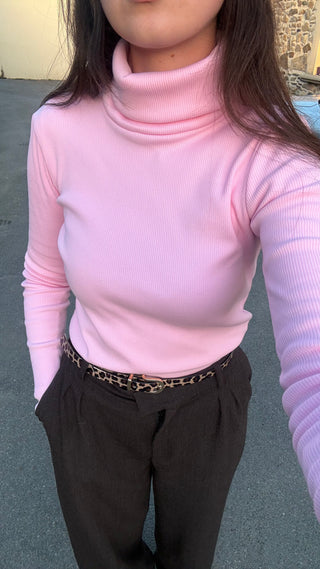 Pull côtelé Lou en coton rose