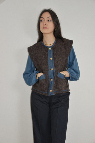 Veste sans manches laine et jean Léonie